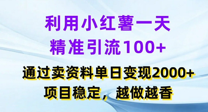 利用小红书一天精准引流100+，通过卖项目单日变现2k+，项目稳定，越做越香【揭秘】-轻资本网