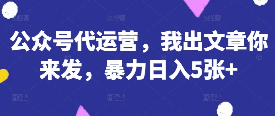 公众号代运营，我出文章你来发，暴力日入5张+【揭秘】-轻资本网