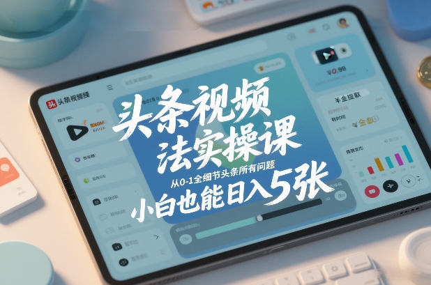 头条视频玩法实操课，从0-1全细节头条所有问题，小白也能日入5张-轻资本网