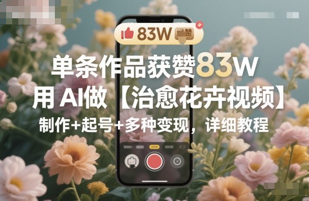 单条作品获赞83W，用AI做【治愈花卉视频】，制作+起号+多种变现，详细教程-轻资本网