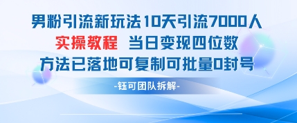 男粉引流新玩法10天引流7000人当日变现四位数可复制可批量0封号-轻资本网