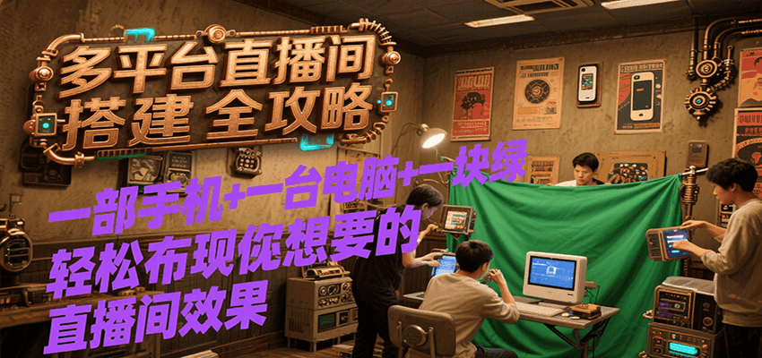 多平台直播间搭建全攻略，一部手机+一台电脑+一块绿布轻松实现你想要的直播间效果-轻资本网