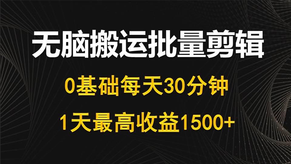 (10008期)每天30分钟，0基础无脑搬运批量剪辑，1天最高收益1500+-轻资本网