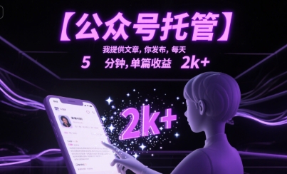 【公众号托管 】我提供文章，你发布，每天5分钟，单篇收益2k+【揭秘】-轻资本网
