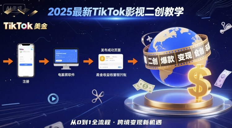 2025年最新TikTok影视二创教学，从注册到发布撸美金全流程，跨境变现新机遇-轻资本网