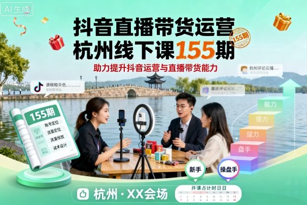 抖音直播带货运营杭州线下课155期，助力提升抖音运营与直播带货能力-轻资本网