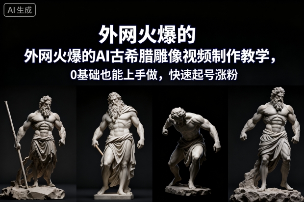 外网火爆的AI古希腊雕像视频制作教学，0基础也能上手做，快速起号涨粉-轻资本网