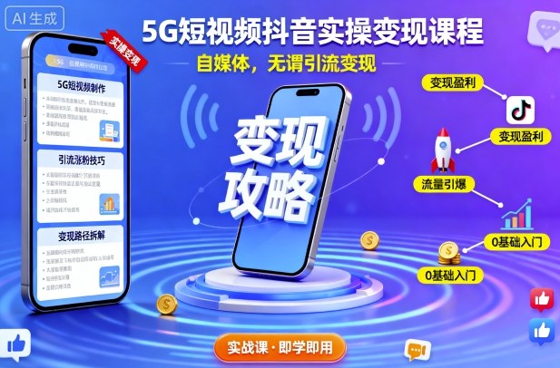 5G短视频抖音实操变现课程，自媒体，无谓引流变现-轻资本网