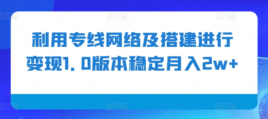 利用专线网络及搭建进行变现1.0版本稳定月入2w+【揭秘】-轻资本网