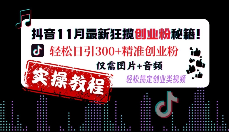 抖音11月最新狂揽创业粉秘籍，轻松日引300+精准创业粉，仅需图片+音频，轻松搞定创业类视频-轻资本网