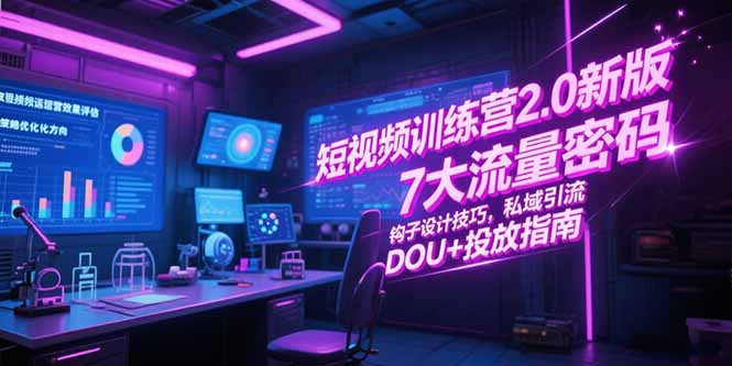 短视频训练营2.0新版，7大流量密码/钩子设计技巧/私域引流/DOU+投放指南-轻资本网