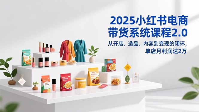 2025小红书电商带货系统课程2.0，从开店、选品、内容到变现的闭环，单店月利润达2万-轻资本网