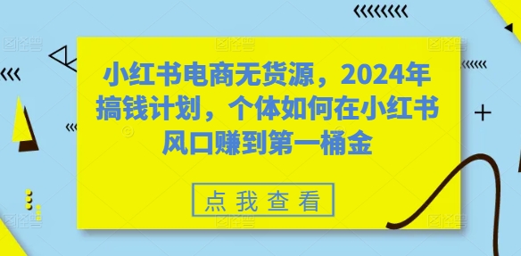 小红书电商无货源，2024年搞钱计划，个体如何在小红书风口赚到第一桶金-轻资本网
