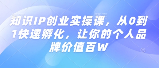 知识IP创业实操课，从0到1快速孵化，让你的个人品牌价值百W-轻资本网