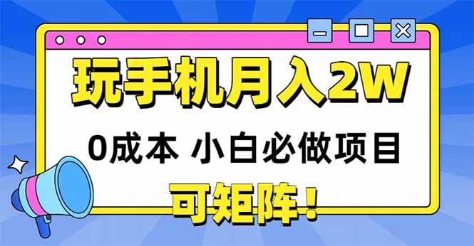 玩玩手机月入20000+，0成本小白必做项目，可矩阵-轻资本网