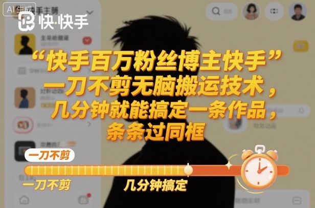 快手百万粉丝博主快手一刀不剪无脑搬运技术，几分钟就能搞定一条作品，条条过同框-轻资本网