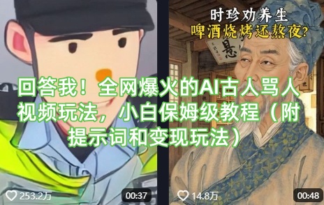 回答我！全网爆火的AI古人骂人视频玩法，小白保姆级教程(附提示词和变现玩法)-轻资本网