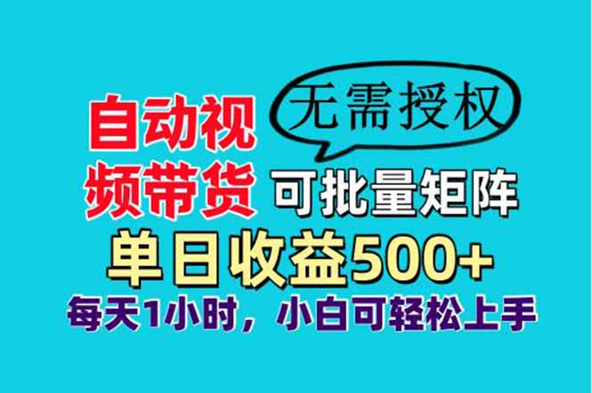 自动视频带货，可批量矩阵，单日收益500+、轻松实现睡后收益，小白可...-轻资本网