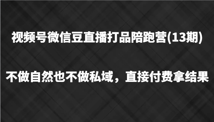视频号微信豆直播打品陪跑(13期)，不做不自然流不做私域，直接付费拿结果-轻资本网