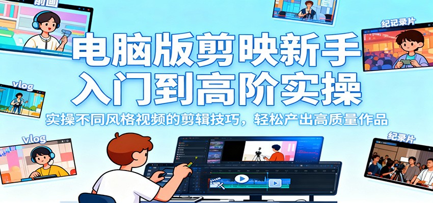电脑版剪映新手入门到高阶实操，实操不同风格视频的剪辑技巧，轻松产出高质量作品-轻资本网