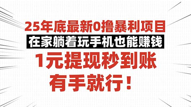 25年底最新0撸暴利项目，在家躺着玩手机也能赚钱，1元提现秒到账，有手...-轻资本网