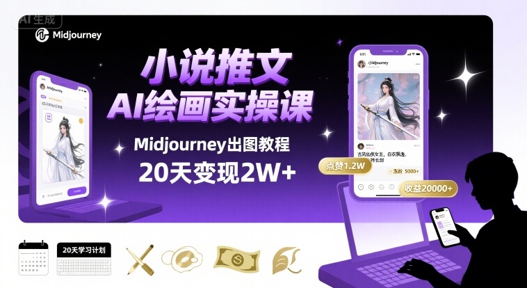 小说推文干货分享之AI绘画MJ出图实操课，用Midjourney做小说推文，20天挣2w-轻资本网