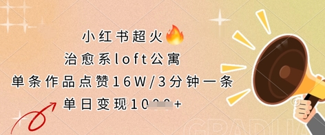 小红书超火的治愈系loft公寓，单条作品点赞16W，3分钟一条，单日变现数张-轻资本网