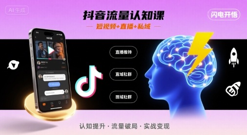 抖音流量认知课，短视频+直播+私域，认知提升，闪电开悟-轻资本网