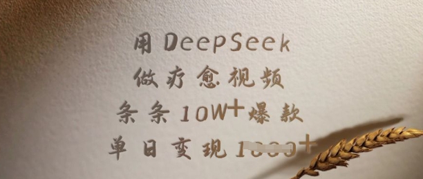 用DeepSeek做疗愈视频，条条10W+爆款，单日变现多张-轻资本网