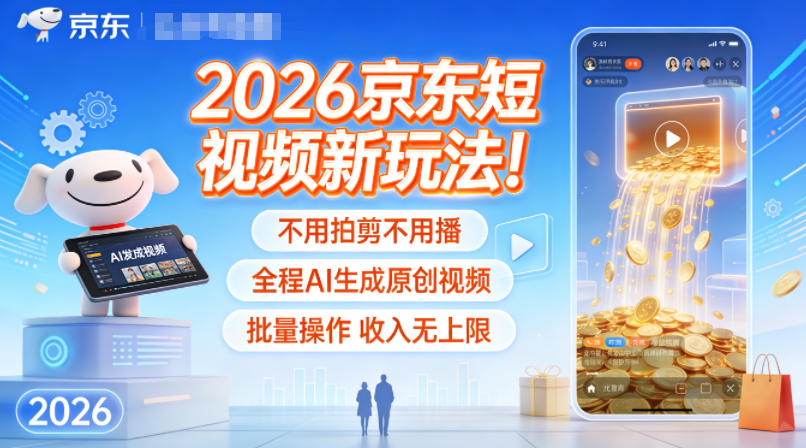 2026京东短视频新玩法！不用拍剪不用播，全程AI生成原创视频，批量操作收入无上限-轻资本网