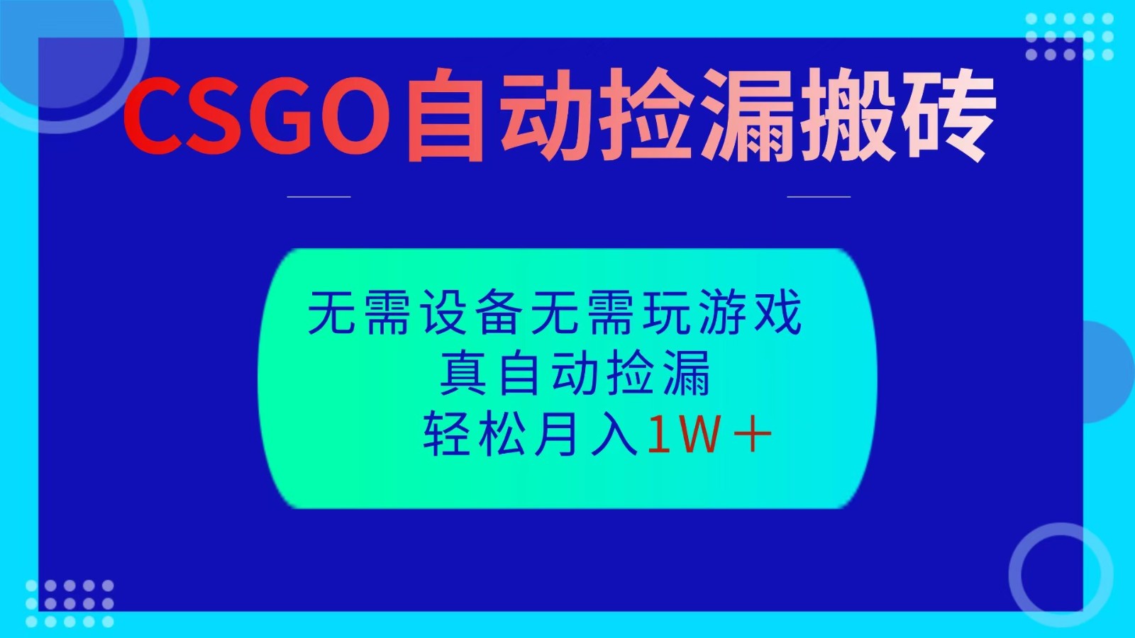 CSGO自动捡漏搬砖，当天操作当天见结果，无需了解游戏，包教包会包落地-轻资本网