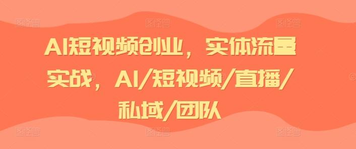 AI短视频创业，实体流量实战，AI/短视频/直播/私域/团队-轻资本网