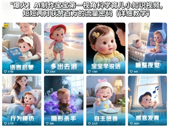 爆火！AI制作宝宝第一视角科学育儿小知识视频，短短两月获赞百万的流量密码(详细教学)-轻资本网