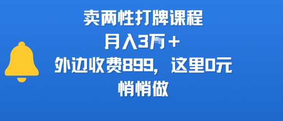 卖两性打牌课程，月入3W+外边收费899的课程，这里0元，悄悄做-轻资本网