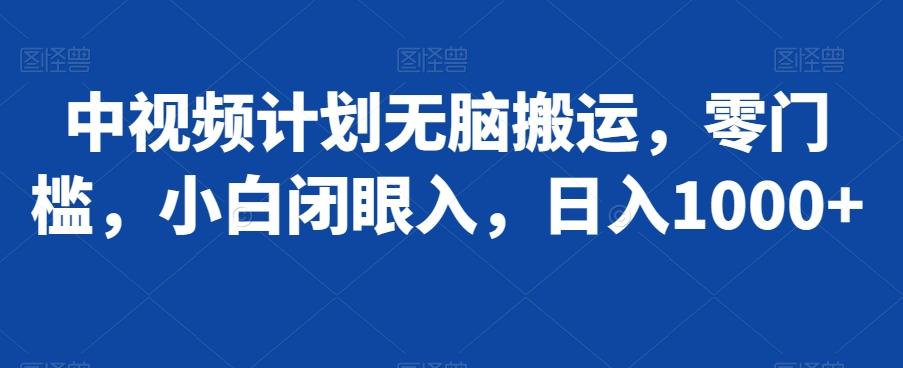 中视频计划无脑搬运，零门槛，小白闭眼入，日入1000+-轻资本网