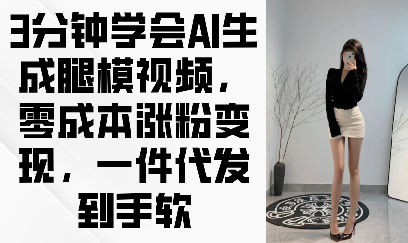 3分钟学会AI生成腿模视频，零成本涨粉变现，一件代发到手软-轻资本网