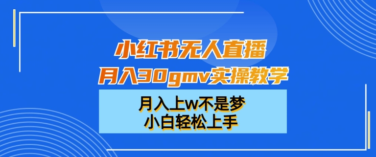 小红书无人直播月入30gmv实操教学，月入上w不是梦，小白轻松上手【揭秘】-轻资本网