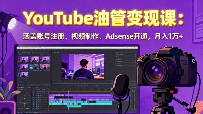 2025YouTube油管变现课：涵盖账号注册、视频制作、Adsense开通，月入1万+-轻资本网