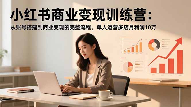 小红书商业变现训练营：从账号搭建到商业变现的完整流程，单人运营多店月利润10万-轻资本网