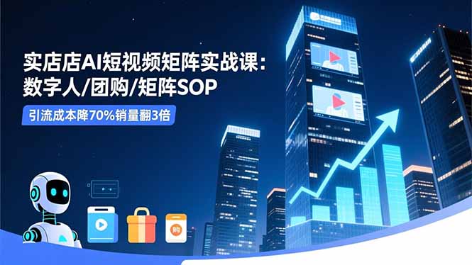 实体店AI短视频矩阵实战课：数字人/团购/矩阵SOP，引流成本降70%销量翻3倍-轻资本网