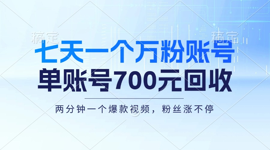 七天一个万粉账号，新手小白秒上手，单账号回收700元，轻松月入三万＋-轻资本网