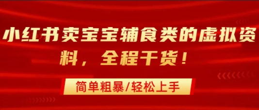 小红书卖宝宝辅食类的虚拟资料，从引流到私域变现，全程干货，简单粗暴，轻松上手-轻资本网
