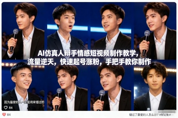 AI仿真人辩手情感短视频制作教学，流量逆天，快速起号涨粉，手把手教你制作-轻资本网