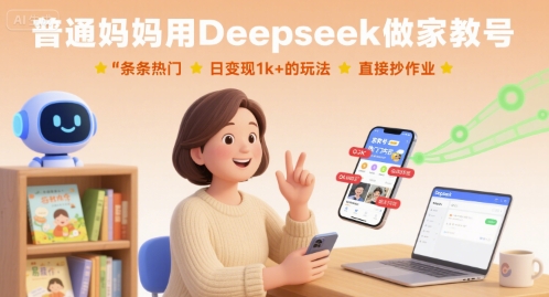 普通妈妈用Deepseek做家教号，条条热门，日变现1k+的玩法，直接抄作业-轻资本网