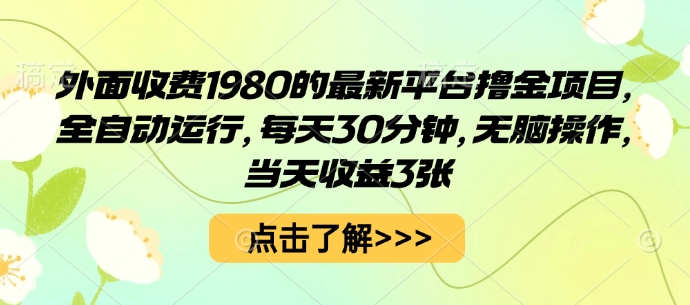 外面收费1980的最新平台撸金项目，全自动运行，每天30分钟，无脑操作，当天收益3张【揭秘】-轻资本网