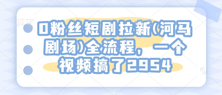 0粉丝短剧拉新(河马剧场)全流程，一个视频搞了2954-轻资本网