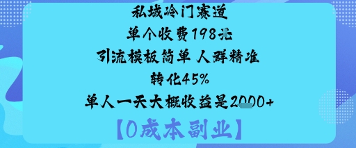 私域冷门赛道:单个收费198米引流模板简单人群精准转化45%单人一天大概收益是1k+-轻资本网