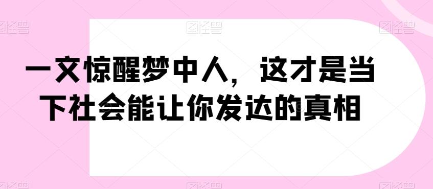 一文惊醒梦中人，这才是当下社会能让你发达的真相【公众号付费文章】-轻资本网