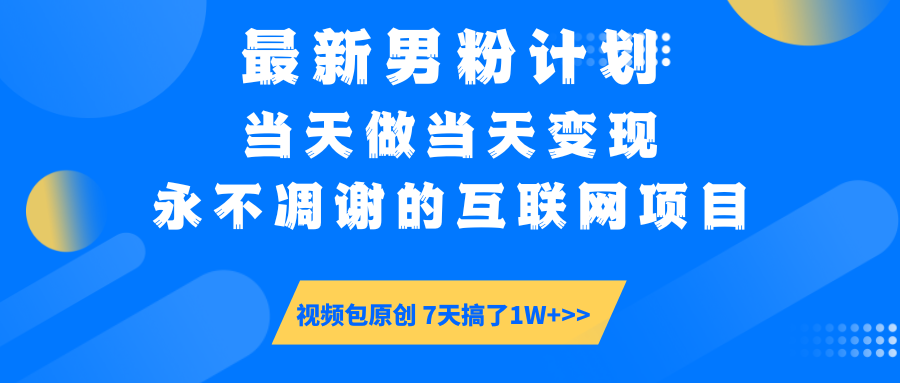最新男粉计划6.0玩法，永不凋谢的互联网项目 当天做当天变现，视频包原…-轻资本网