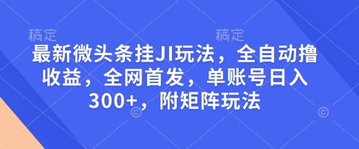 最新微头条挂JI玩法，全自动撸收益，全网首发，单账号日入300+，附矩阵玩法【揭秘】-轻资本网